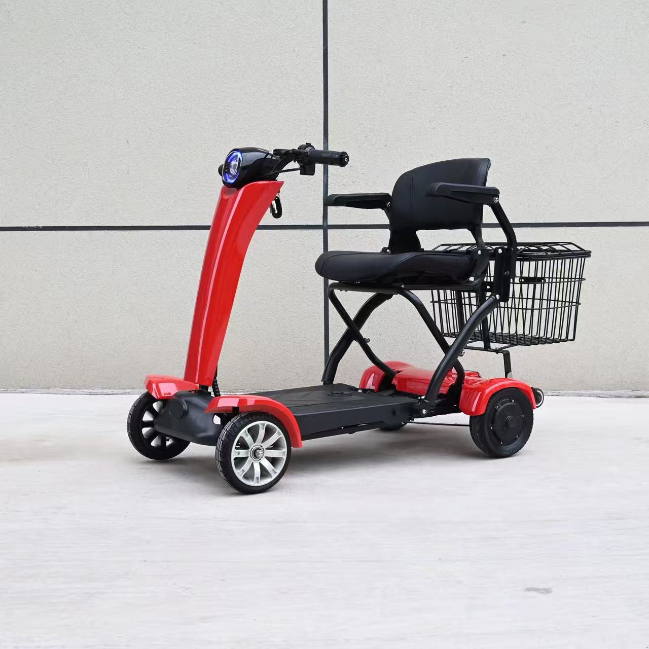 Automatic Folding Electric Scooter for the Elderly, Four-Wheel Portable Electric Mobility Aid for Seniors, Travel Electric Vehicle with Intelligent Long-Range Battery