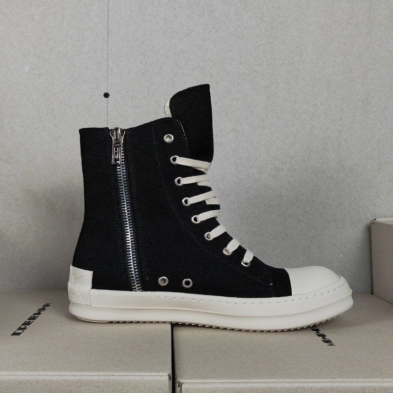 Men's Black And White High Top Canvas Casual Board Shoes_voghion.com