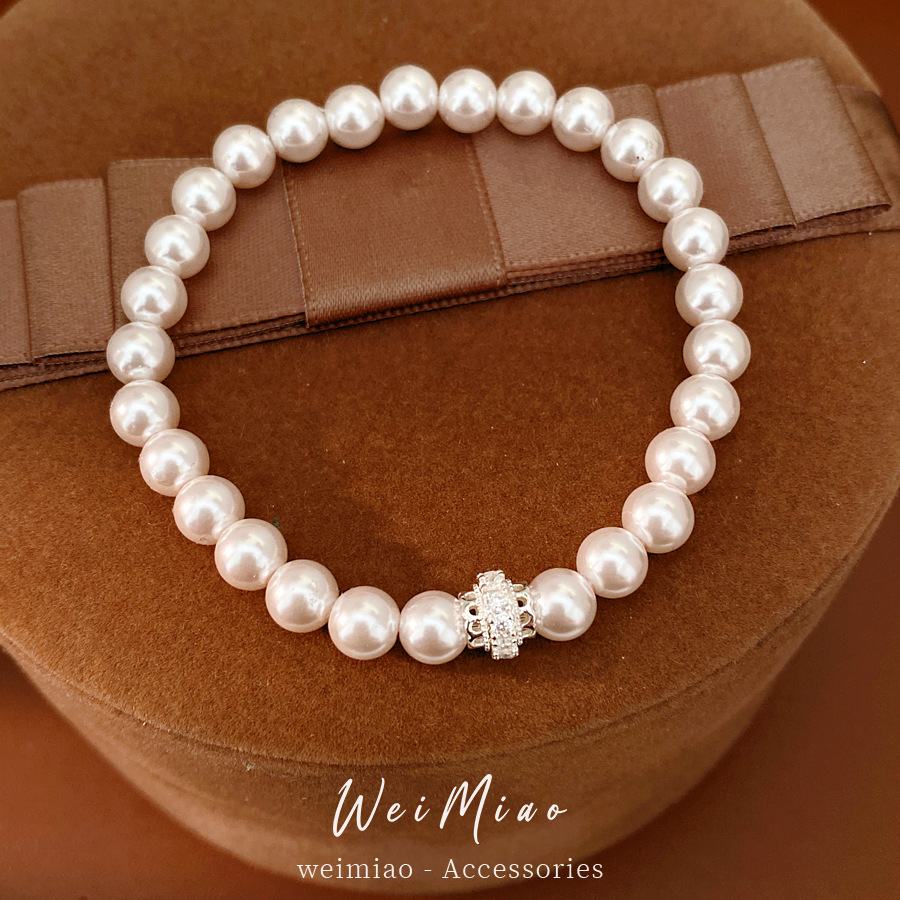 Elegante simple pulsera de perlas de piedra de silicio ligera pulsera de nicho de lujo alto temperamento al por mayor joyería de la mano