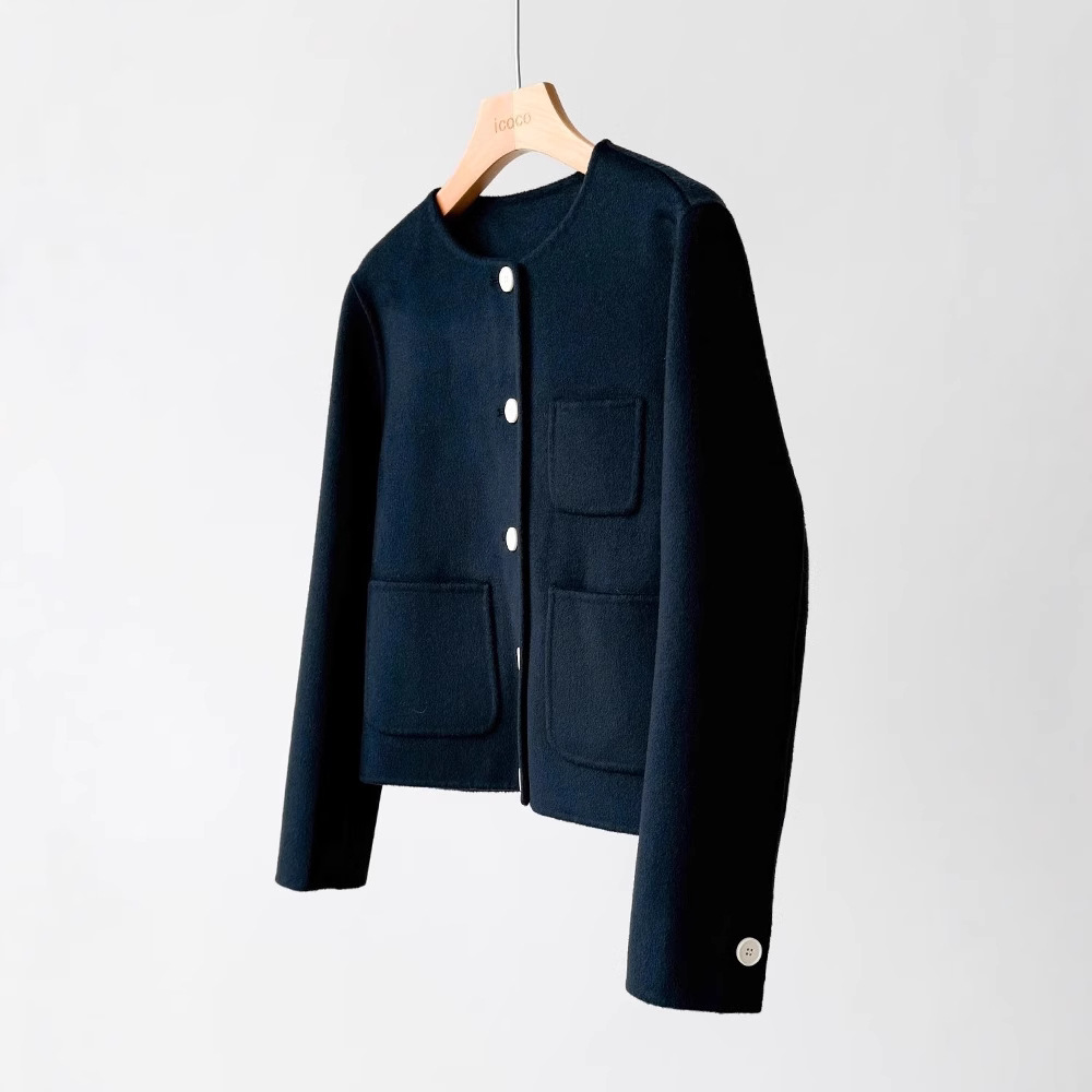 호주 수입 양모! 2024 년 가을과 겨울을위한 둥근 목 느슨한 양면 양모 코트 짧은 코트