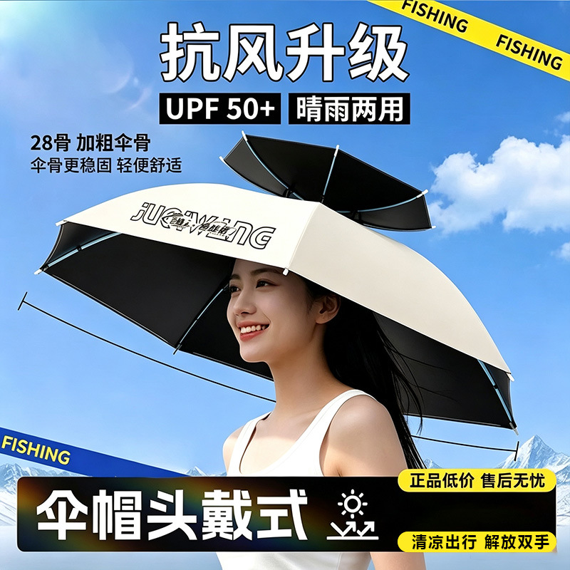 New foldable double-layer head-mounted umbrella hat, portable sunshade umbrella hat for fishing, outdoor shopping umbrella