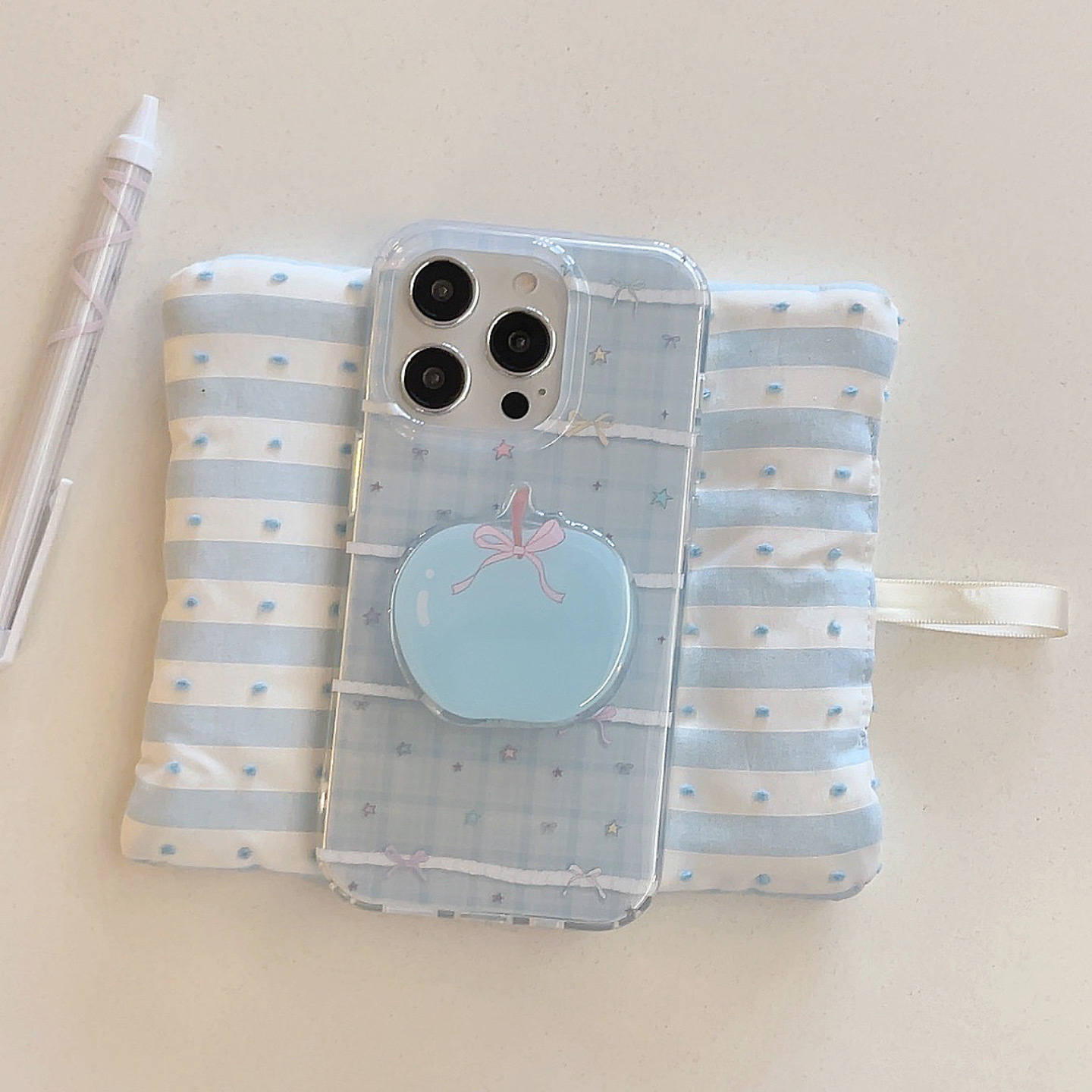 Pequeña serie coreana de estrellas de colores con costuras de cuadros azules para Apple 15ProMax funda para teléfono móvil 16Pro nuevo 14/13