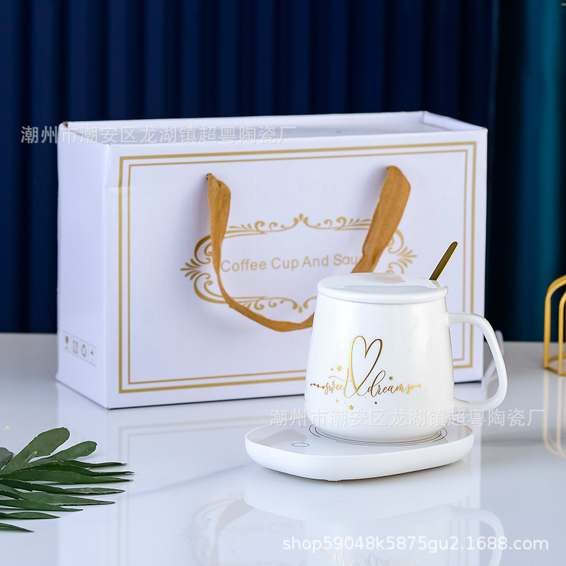 Taza de cerámica regalo de alta apariencia Calefacción Automática 55 grados taza de temperatura constante taza caliente logotipo impreso para la entrega