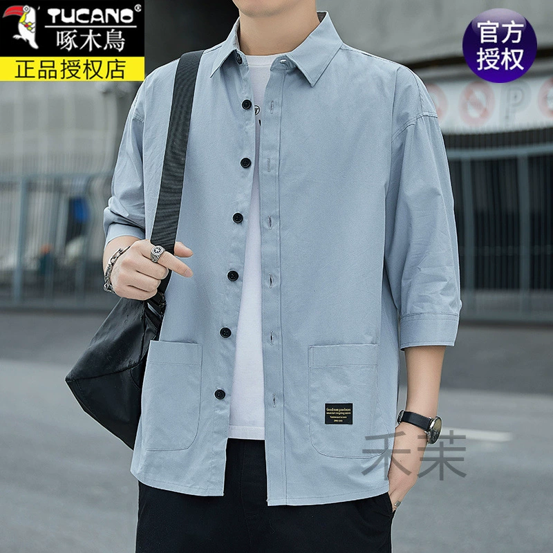 2025 дятел высокого класса мужской семиобный рукав летняя тонкая рубашка хлопчатобумажная рубашка среднего рукава летняя рабочая одежда прилив