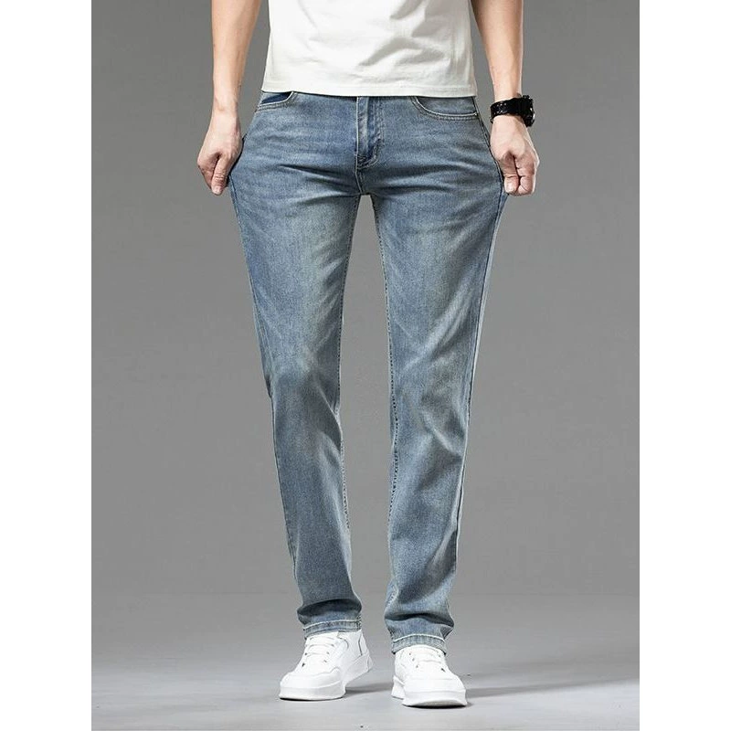 Summer thin loose straight jeans, elastic retro trousers, American style, loose fit, plus size