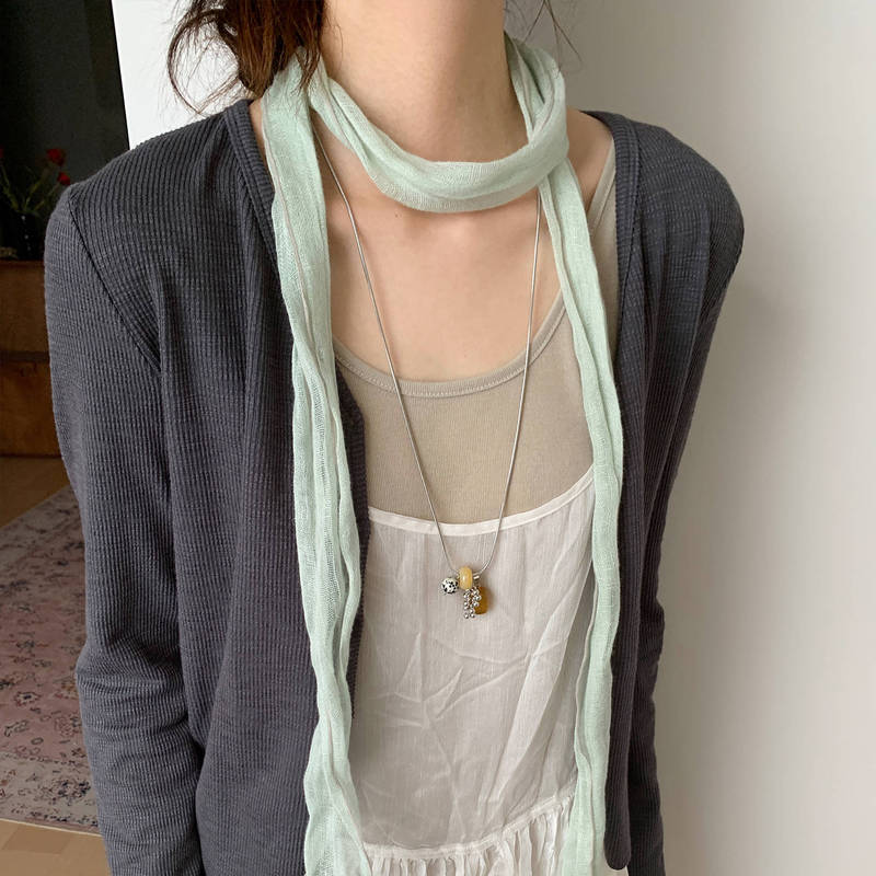 韩系高级感长款波点丝巾女系脖百搭丝带小众复古薄款围巾飘带装饰|undefined