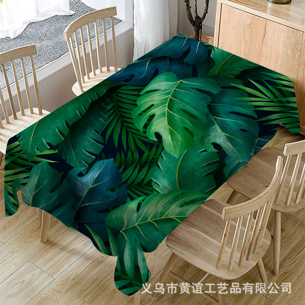跨境畅销 亚马逊简约绿色植物棉麻桌布批发 亚麻茶几台布餐桌布