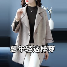 中年女装新款上衣宽松大码针织开衫时尚妈妈春秋气质毛呢加厚外套