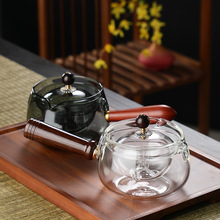 批发逍遥茶壶烟灰色玻璃茶具套装家用小型办公室侧把煮茶壶旋转泡