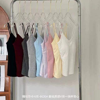 6630#韩社基础质感V领一体杯背心女舒适纯色吊带内搭修身美背上衣