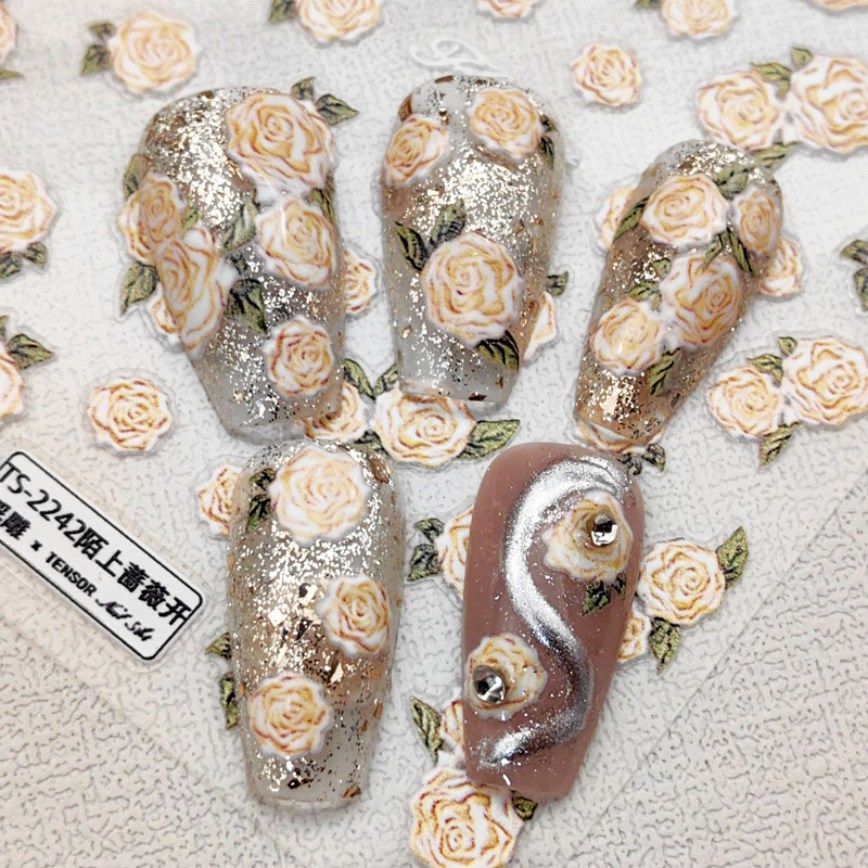 5D personalized nail stickers creative flower stickers online popular embossed nail stickers Camellia decorative stickers wholesale