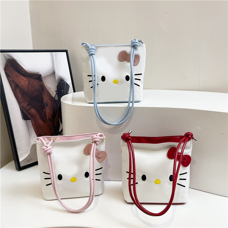 Korean Version Ins Cute Kt Cat Shoulder Crossbody Bag Sweet Bow Large Capacity Backpack Fashion Texture Women's Bag