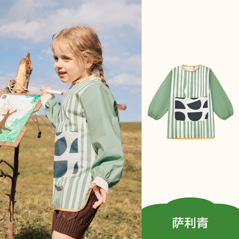 KK árbol de pintura para niños mono de jardín de infantes delantal bebé comiendo babero impermeable anti-sucio anti-desgaste para estudiantes de arte