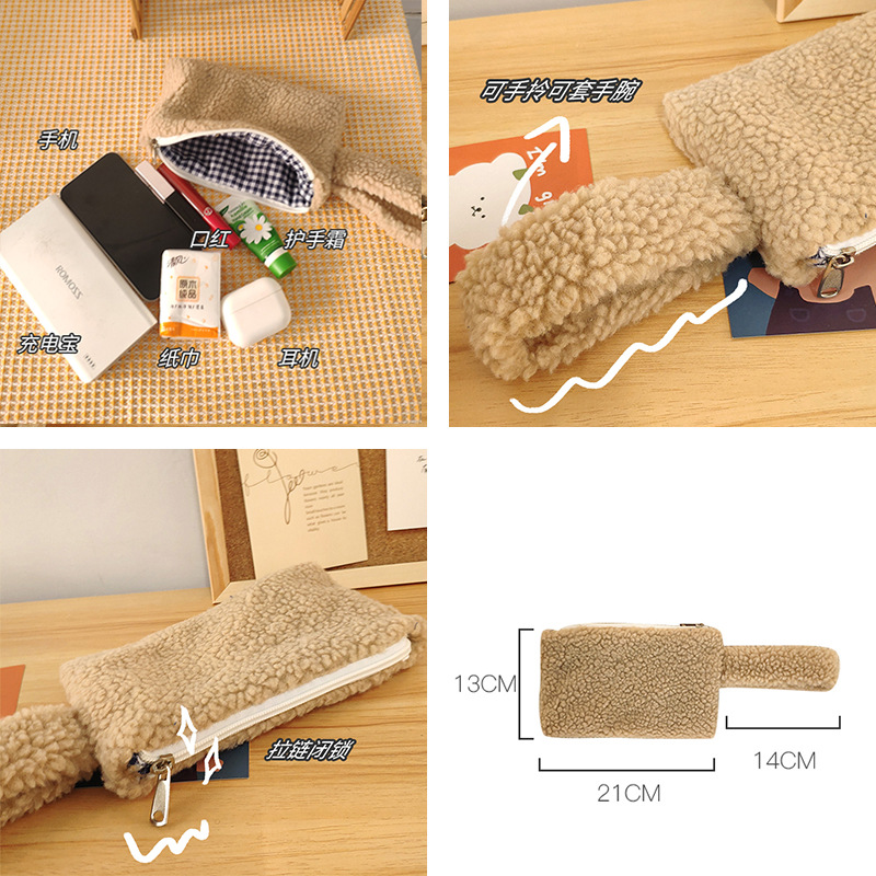Estilo coreano simple color sólido bolso de la muñeca de La felpa bolsa de teléfono móvil bolsa de cosméticos bolsa de almacenamiento portátil bolso de mano de la moda