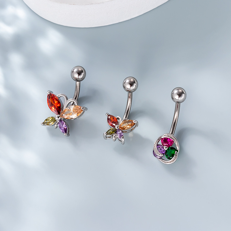 Fashion Butterfly Stainless Steel Plating Zircon Navel stud 1 Piece