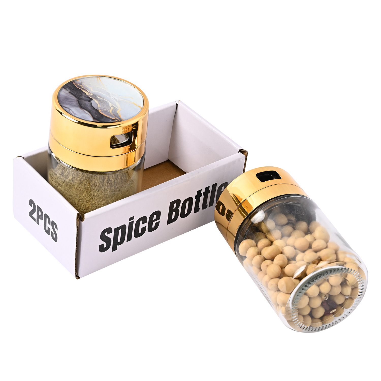 Venta caliente transfronteriza cocina de acero inoxidable Luz de lujo de vidrio condimento tarro traje hogar sellado de vidrio condimento tarro al por mayor