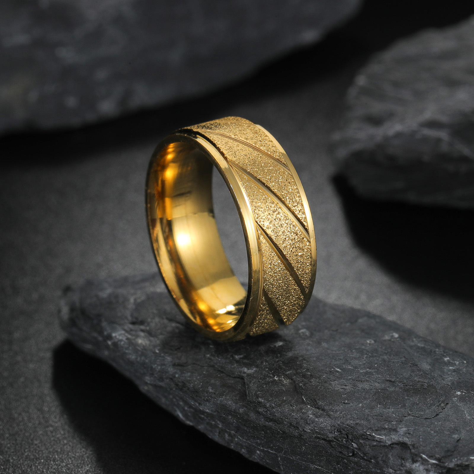 New matte bevel personalized design men's wedding ring simple fashion explosion_voghion.com