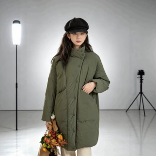 冬季新款外贸厚款立领中长款羽绒服女宽松显瘦90白鸭绒保暖外套