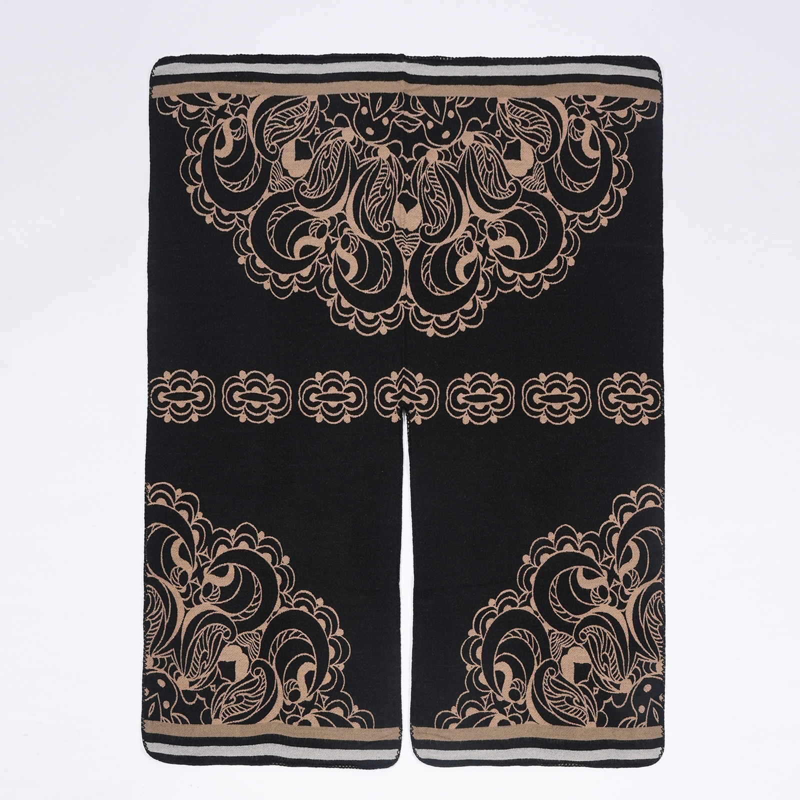 Sciarpa da viaggio jacquard versatile con bordo in pizzo donna_voghion.com
