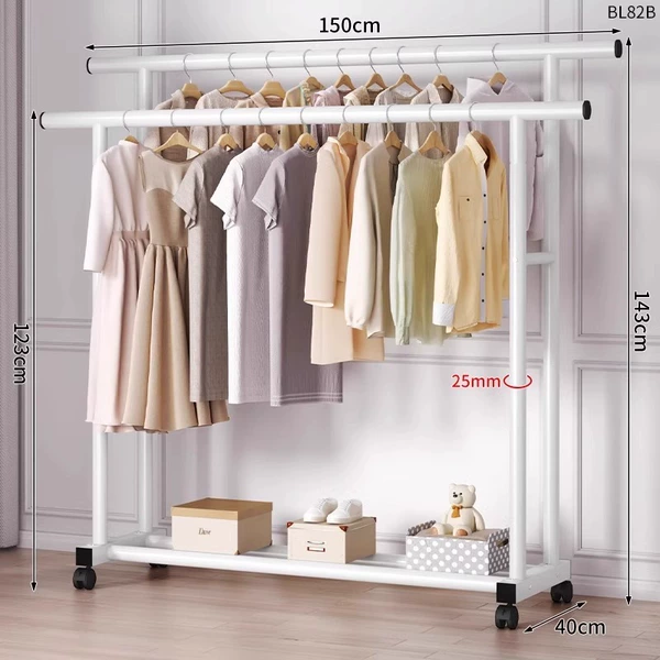 Double rod extra thick 25 tube 150CM white pulley double hanging clothes