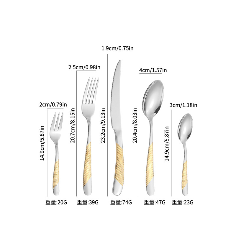 Productos calientes de Amazon TikTok Cuchillo de vajilla de acero inoxidable de diamante estrella, tenedor y cuchara cuatro piezas principales Cuchillo de restaurante occidental y traje de tenedor