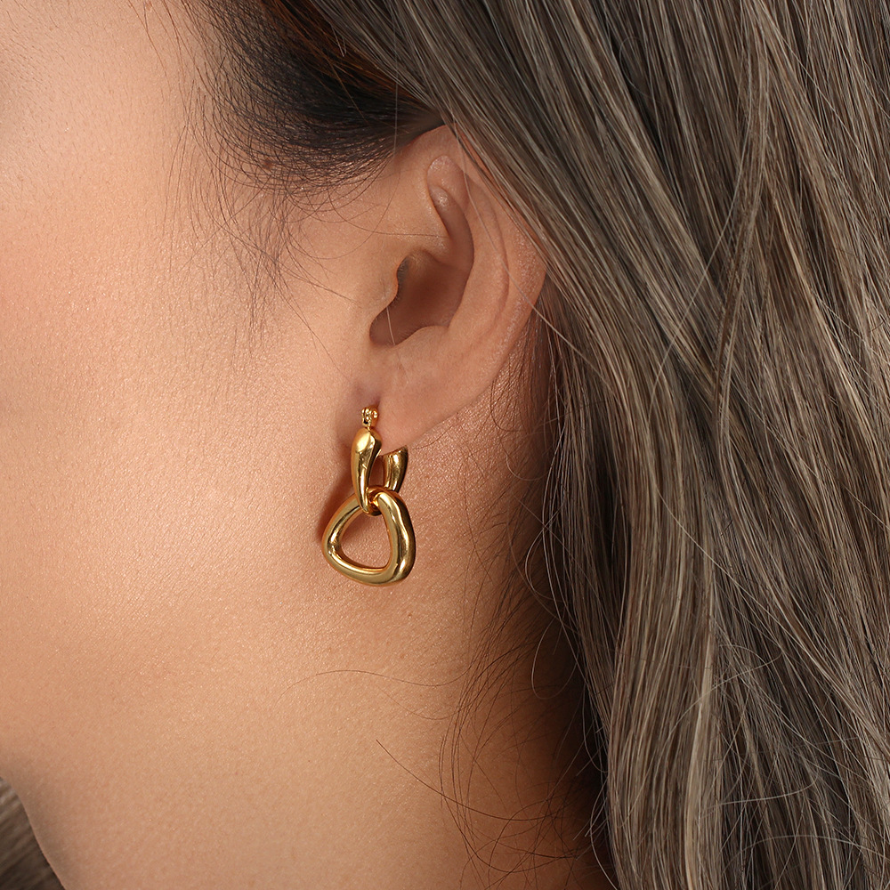 Fashion Ear Hoop Jewelry Stainless Steel Geometric Triangle Buckle Earrings