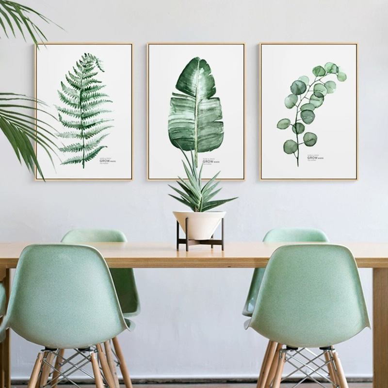 跨境无框装饰画植物绿叶挂画小清新卧室壁画喷绘画芯home decor画