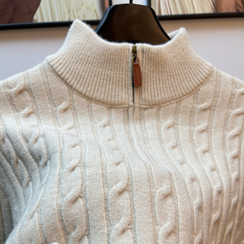 Outlet Clearance Cashmere Sweater Men's Half Turtleneck Zipper Young and Middle-Aged Casual Wool Sweater Winter Thickened Sweater