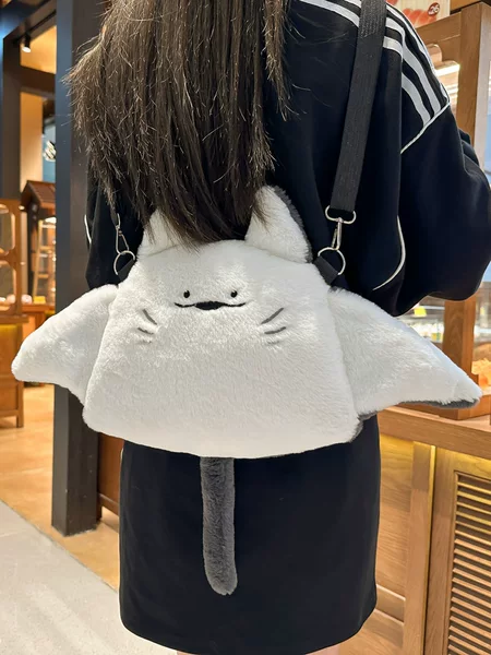New Devil Fish Backpack Female Personalized Doll Plush Doll Crossbody Bag Japanese Style Cute Girl Cartoon Backpack