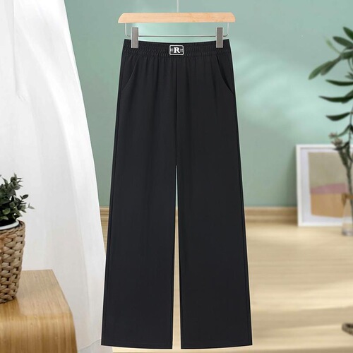 Summer new middle-aged and elderly mother's loose large size straight and wide-leg casual women's pants show slimming and all-matching temperament thin style