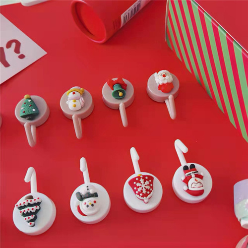 Creative Cartoon Hook Christmas Snowman Old Man Elk Seamless No-Punch Sticky Hook Strong Sticky Hook