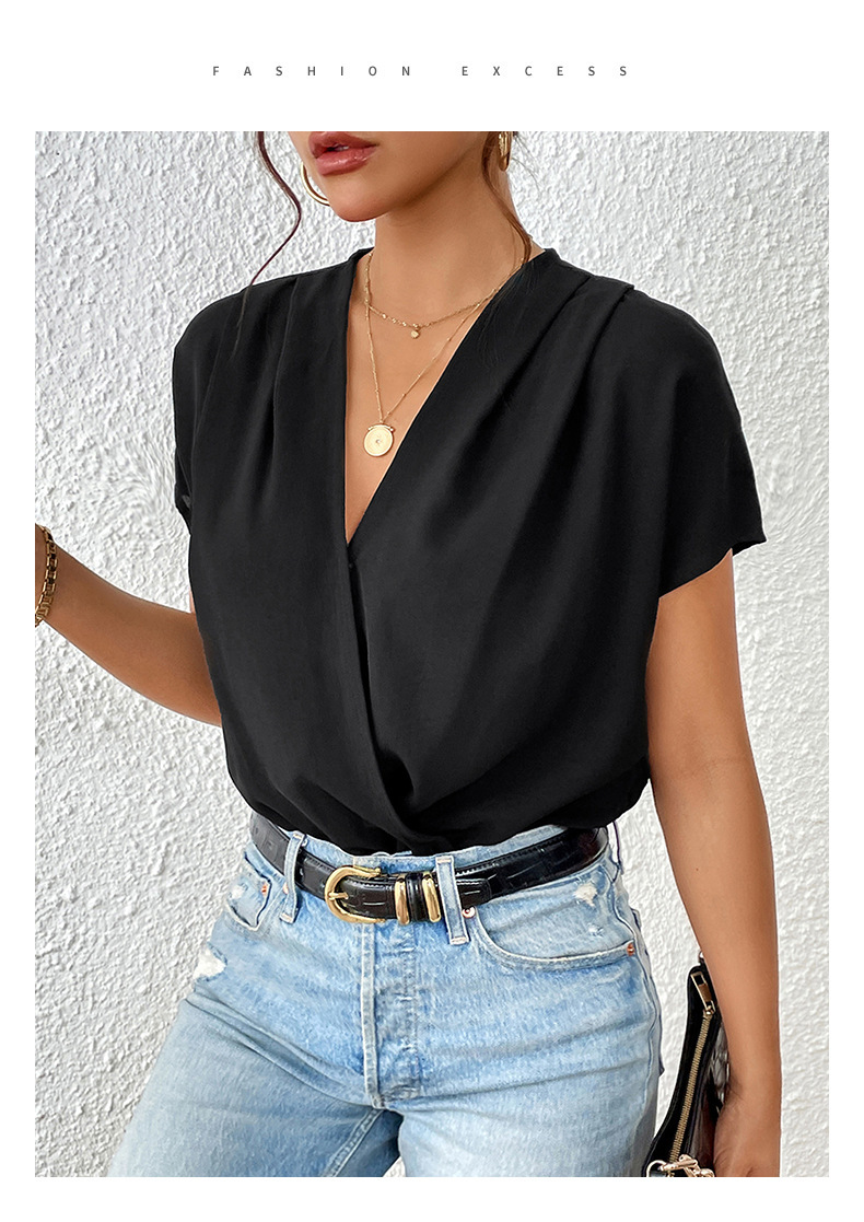 Chillgio Frauen soild lässig elegante Cat suits schicke koreanische Bluse Büro Stram pler Sommer V-Ausschnitt schlanke einteilige Kombination insgesamt – Detail 3