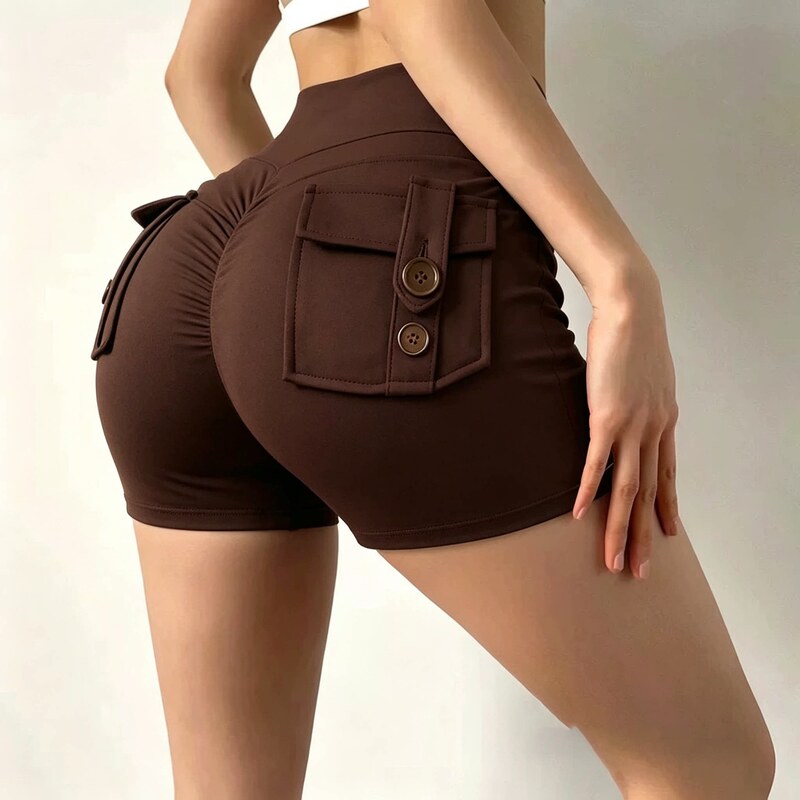 Pocket Peach Hip Sports Three-point Pants Women's Hip Tight Yoga Shorts Breathable Quick-drying Running Fitness Hot Pants