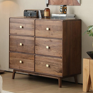 North American black walnut solid wood six-drawer cabinet side cabinet light luxury drawer storage living room chest of drawers storage cabinet