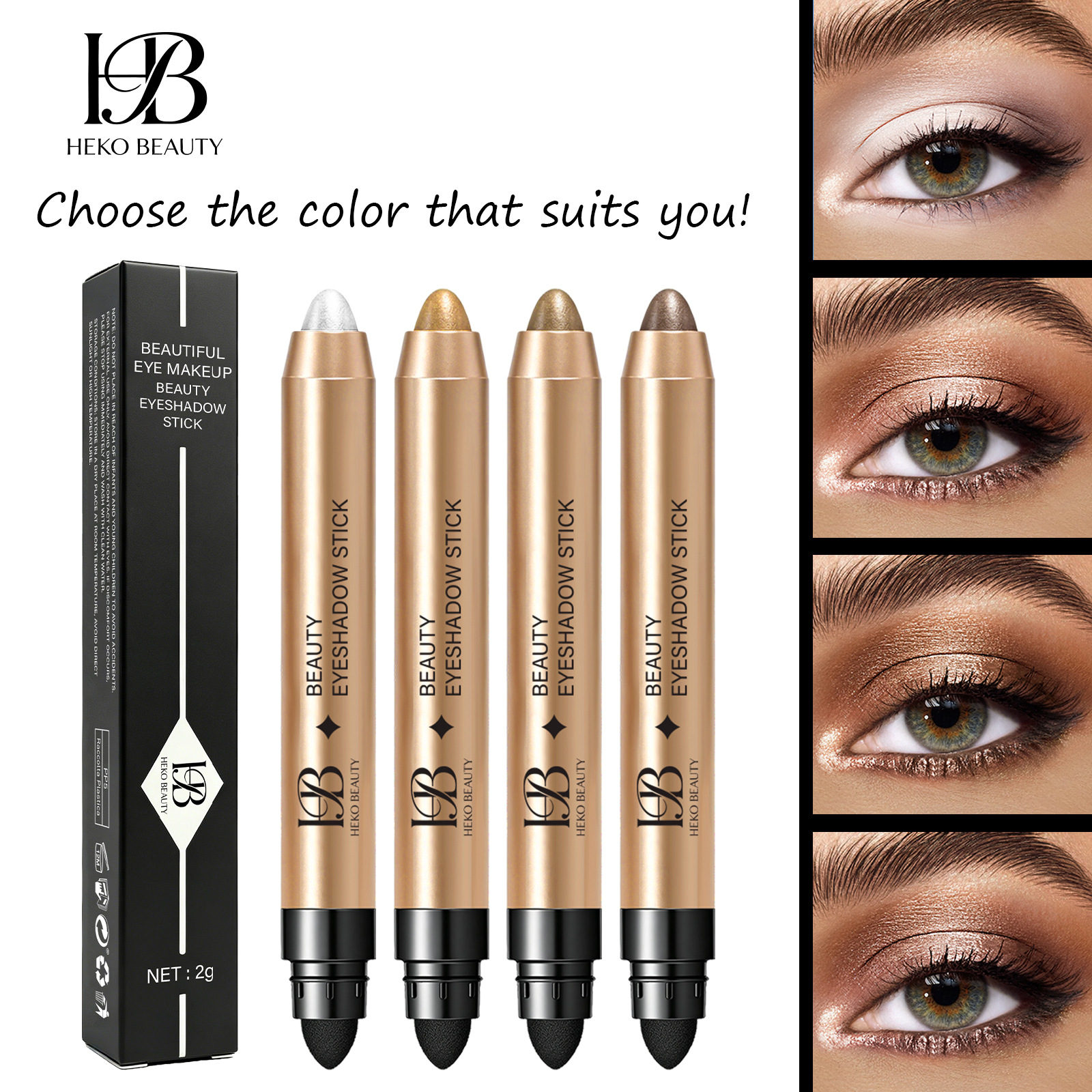 Cross-Border Hb Beauty Highlighter Eyeshadow Stick Waterproof and Sweat-Proof Pearlescent Fine Shimmer Brightening Double-Ended Eyeshadow Pen Foreign Trade Wholesale