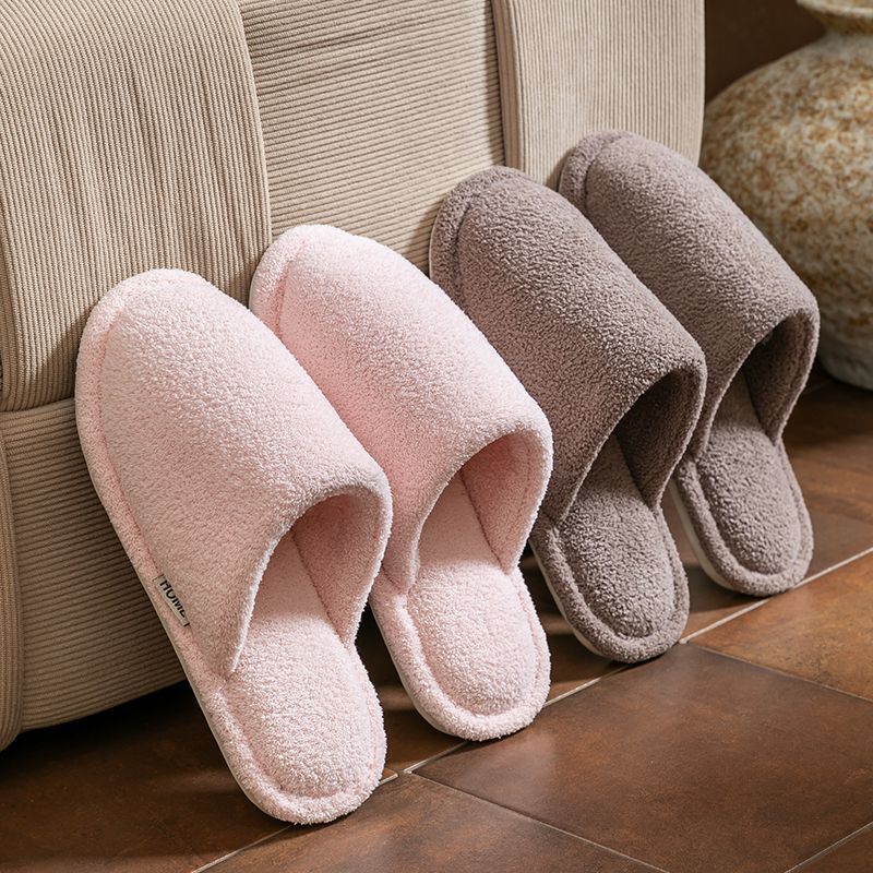 Autumn and Winter New Home Silent Cotton Slippers for Women 2025 Outer Wear Non-Slip Wear-Resistant Couple's Furry Slippers