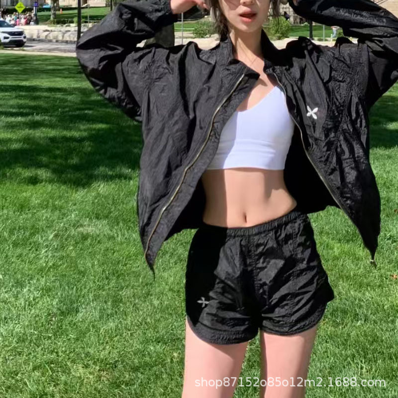 Smk Viper Alloy Skin Jogger Shorts Embroidered Casual Adjustable Black Versatile Sports Pants