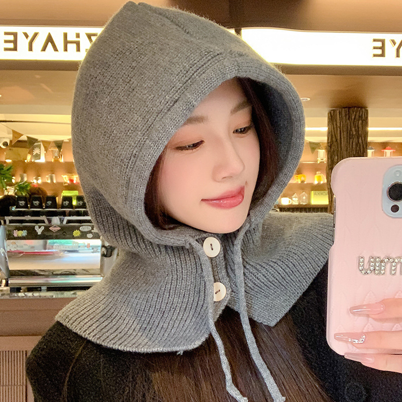 冬の韓国バラクラバ帽子女性の暖かい帽子スカーフオールインワンカップル耳保護ウールニット帽子|undefined