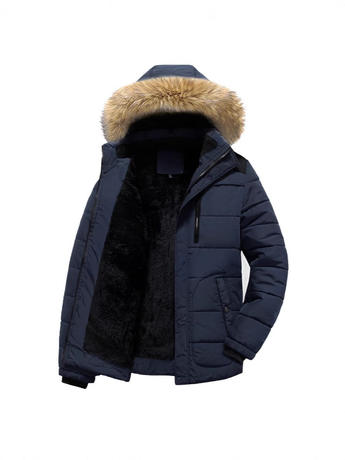 Cross-border Winter Men's Wool Collar Hooded Cotton-padded Coat Thickened and Velvet Jacket Men's Cotton-padded Coat for Middle-aged and Elderly Dad's Clothes