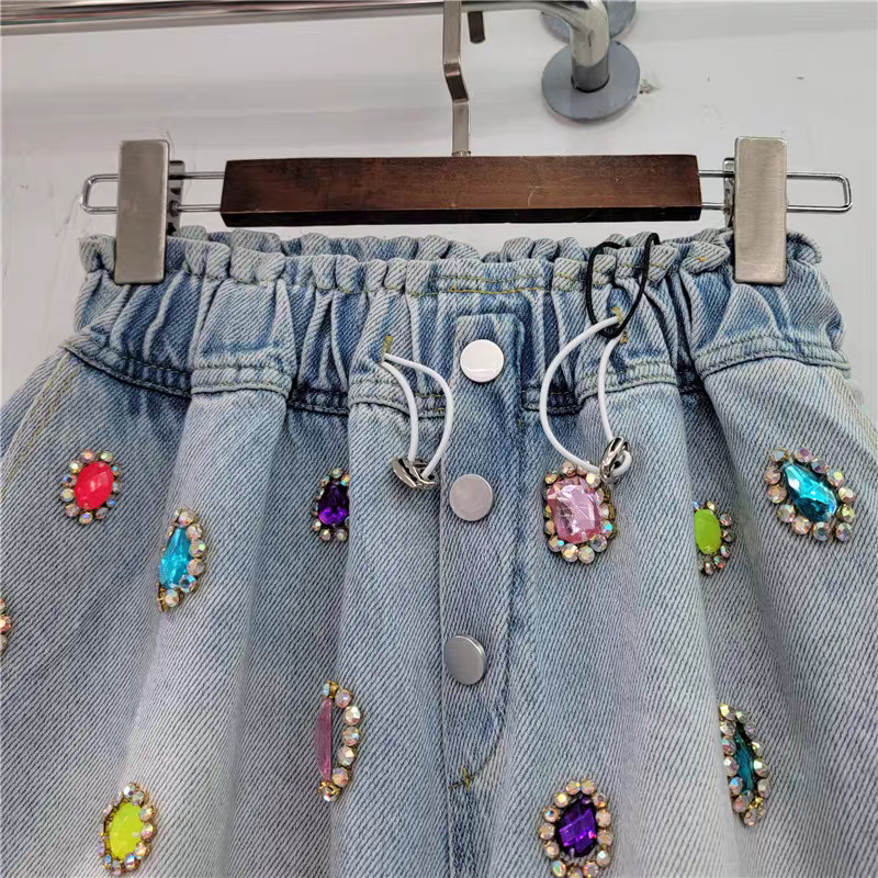Pantalones Cortos de Mezclilla de Talle Alto y Pierna Ancha, Mezclilla, Cintura Elástica