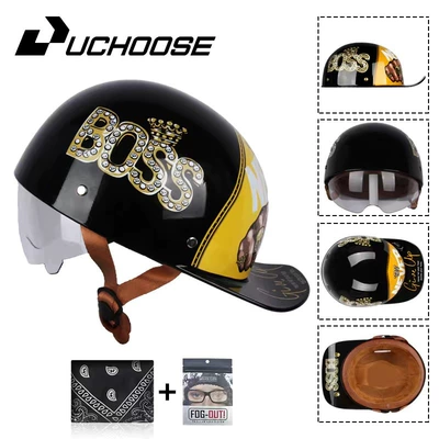 3C Certified Half Helmet for Motorcycles, Men's Scooter Helmet, Women's Electric Bike Helmet, Abs Material Riding Helmet (Motorcycle Safety Supplies) - black-boss-transparent-mirror-s