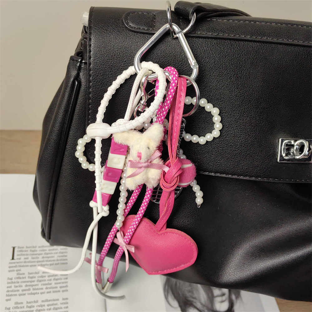 Daily Occasion PU, Imitation Pearl, Plush Material 1 Piece PU Imitation Pearl Plush Little Bear Heart Shape Heart Clasp Closure Bag Charms