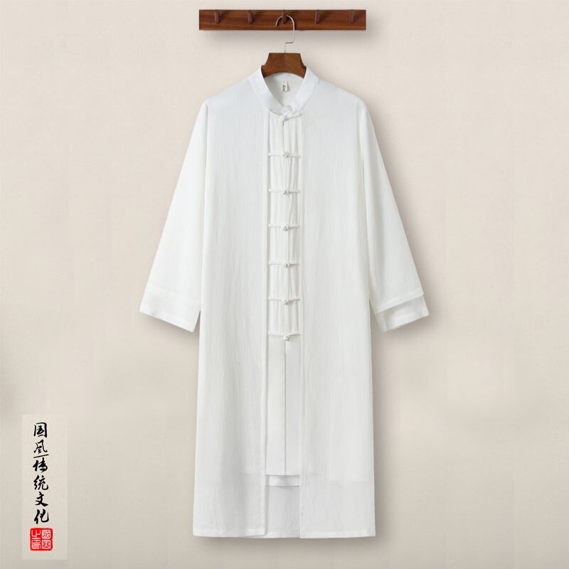 National Style Retro Hanfu Men's Summer Long Robe, Cotton and Linen, Faux Two-Piece, Loose-Fitting Chinese-Style Button-Front Long Shirt, Ancient Style Men's Clothing National Style Retro Hanfu Men's Summer Long Robe, Cotton and Linen, Faux Two-Piece, Loose-Fitting Chinese-Style Button-Front Long Shirt, Ancient Style Men's Clothing