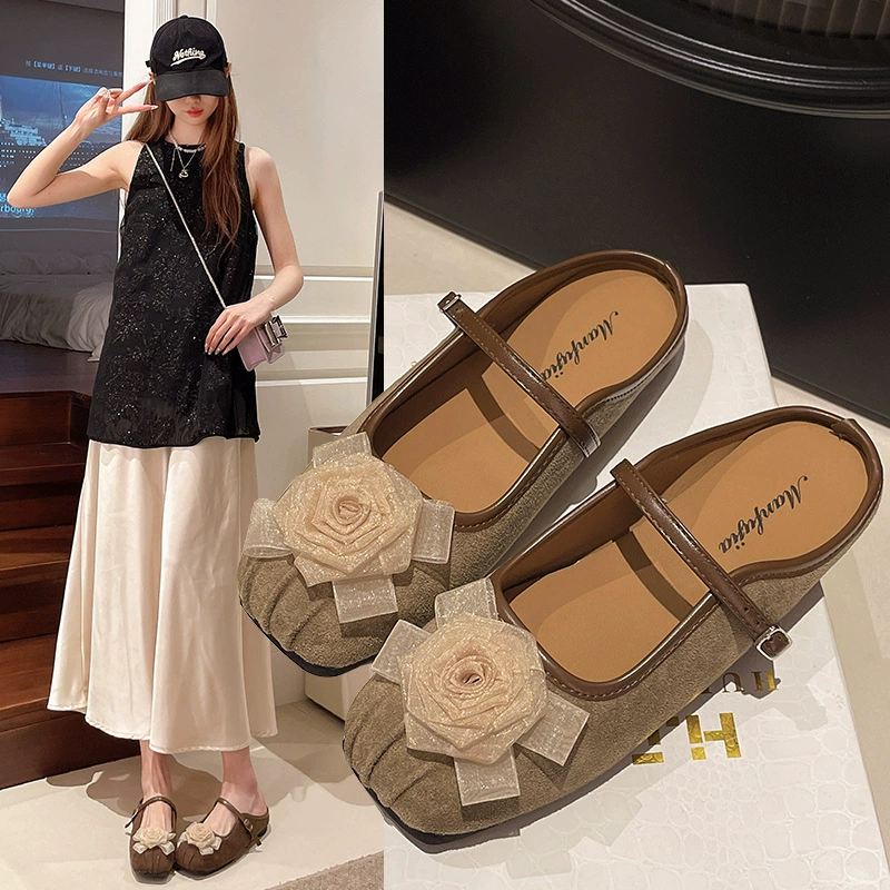Французская коричневая Мэри Джейн Одиночная обувь Женская 2025 Новый летний досуг Хорошее с юбкой Мягкая подошва Нежные тапочки
