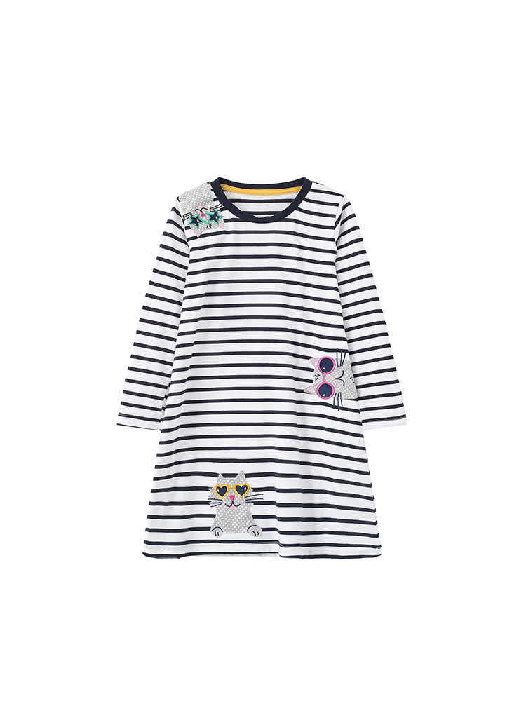Vestido de niña otoño y invierno nuevo estilo europeo y americano rayas de manga larga vestido de princesa de cuello redondo casual ropa infantil