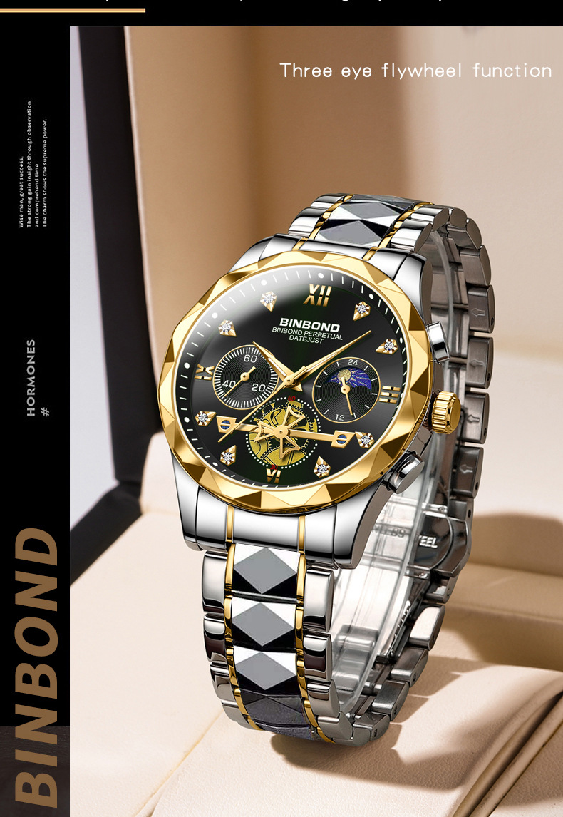 Men's Quartz Watch Multifunctional Tungsten Steel Chronograph_voghion.com