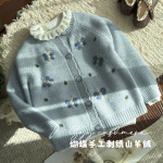 数羊羊 秋冬女童宝宝洪叶云台蝴蝶立体手工绣羊绒开衫