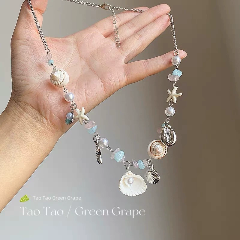 Ожерелье из ракушек морской звезды с жемчугом, красочное ожерелье из бисера, женское ожерелье в морском курортном стиле, цепочка на ключицу, летнее милое и крутое ожерелье, аксессуары