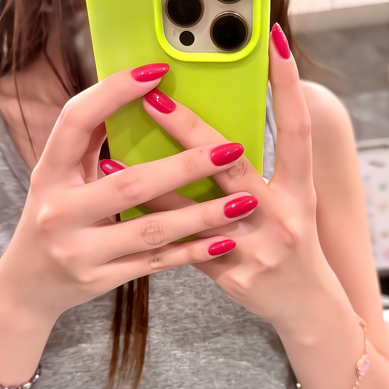 [Original by Ling Luo] European and American Style Hot Girl Rose Red Handmade Wearable Nails Similar to Rina Kojima'S, with a High-End Feel and Versatile Design