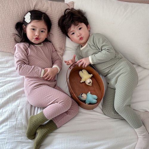 Children's Korean Version Warm Autumn Home Clothing Pajamas 100% Cotton A Grade for Boys and Girls, Fleece Autumn Top and Bottom, Baby Pajamas